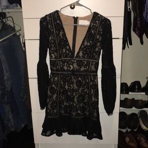 Black lace cocktail dress.
